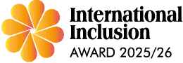 International Inclusion Award 2025/26 – an orange-yellow flower logo representing inclusion and unity