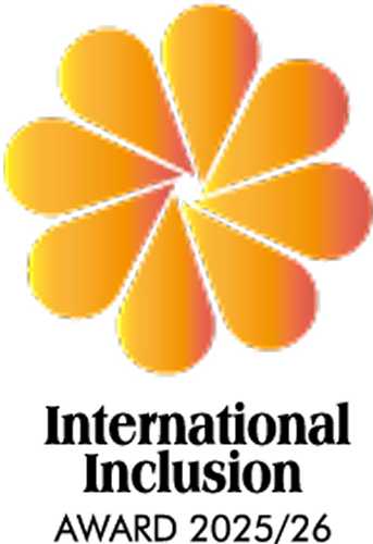 International Inclusion Award 2025/26 – an orange-yellow flower logo representing inclusion and unity